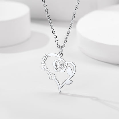 Custom4U Personalized Rose Name Necklace-silver