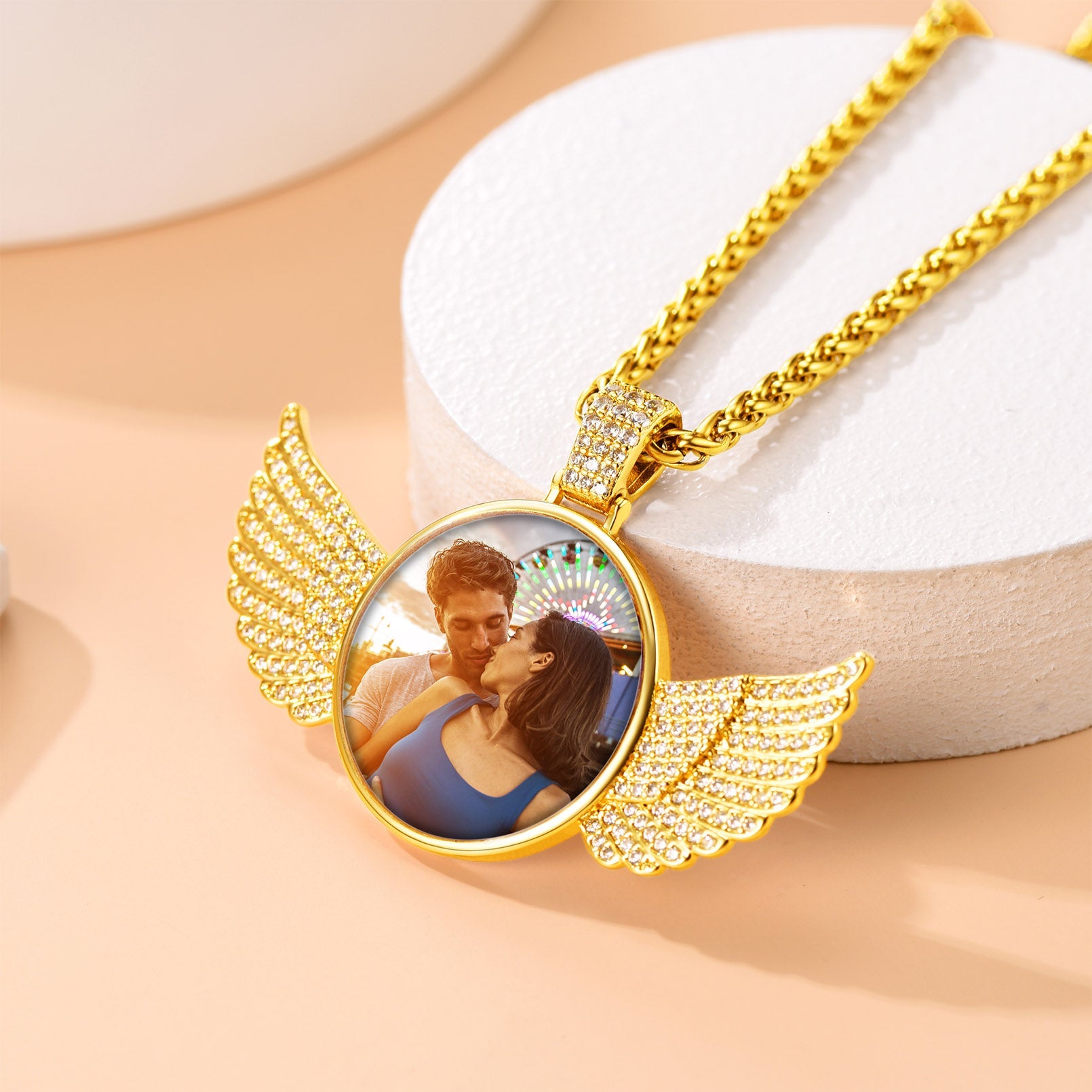Custom4U Customized Gold Plated Angel Wings Necklace 