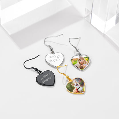 Custom4U Personalized Heart Pendant Picture Earrings