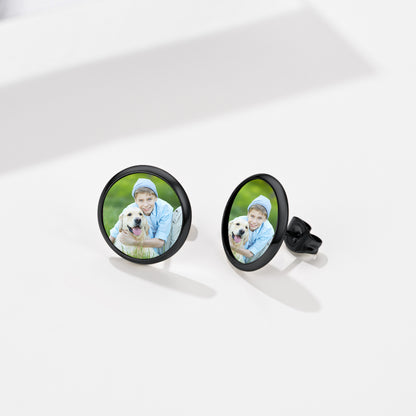 Custom4U Personalized Black Round Studs Picture Earrings