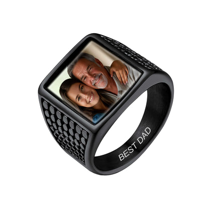 Custom4U Personalized Square Engraved Signet Rings with Pictures