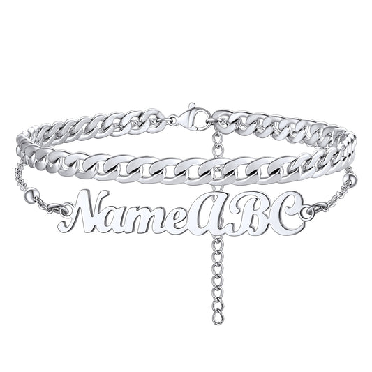 Custom4U Steel Customized Name Layered Chain Anklets 