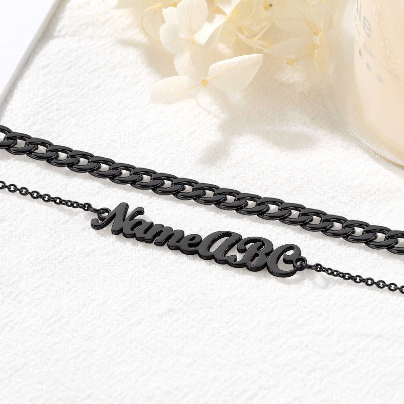 Custom4U Black Plated Customized Name Layered Chain Anklets 