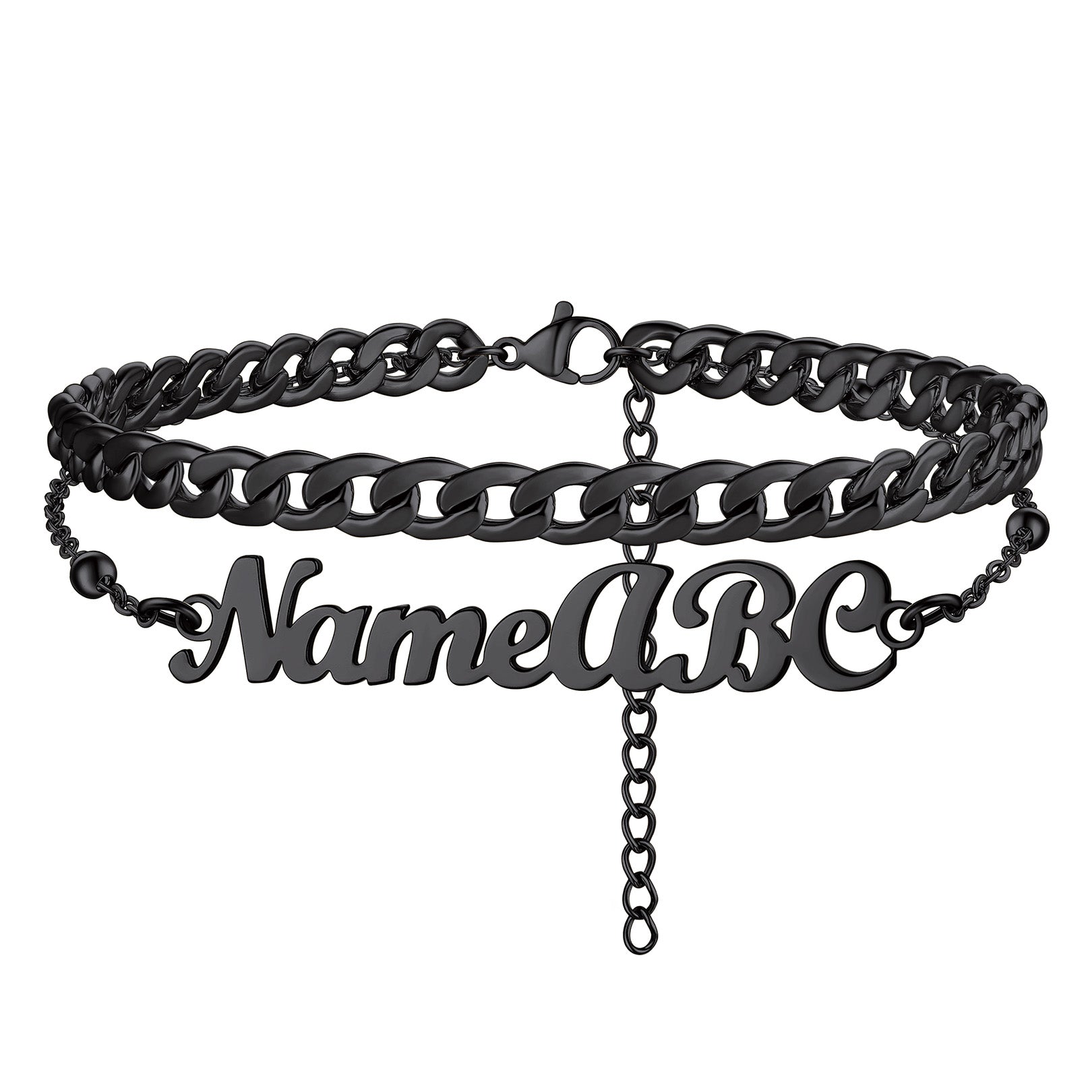 Custom4U Customized Name Layered Chain Anklets Black Plated