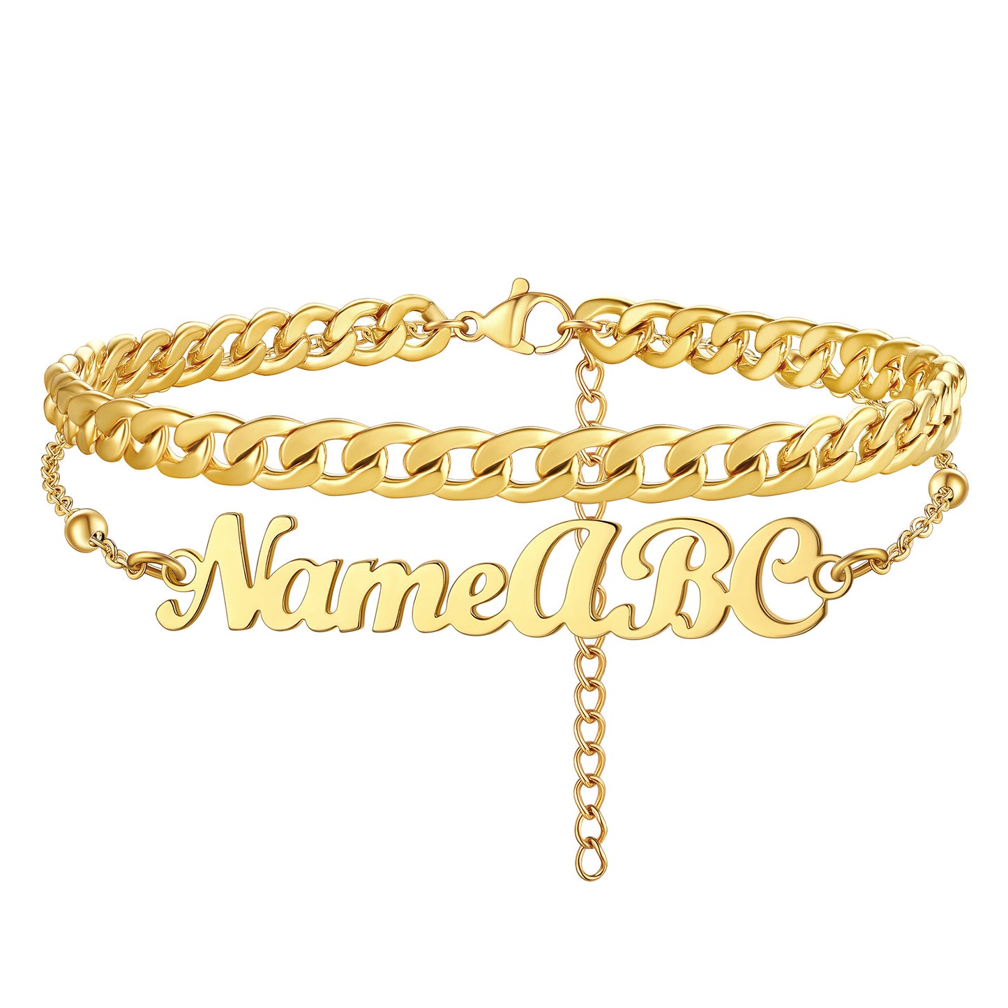 Custom4U Gold Plated Customized Name Layered Chain Anklets