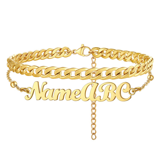 Custom4U Gold Plated Customized Name Layered Chain Anklets