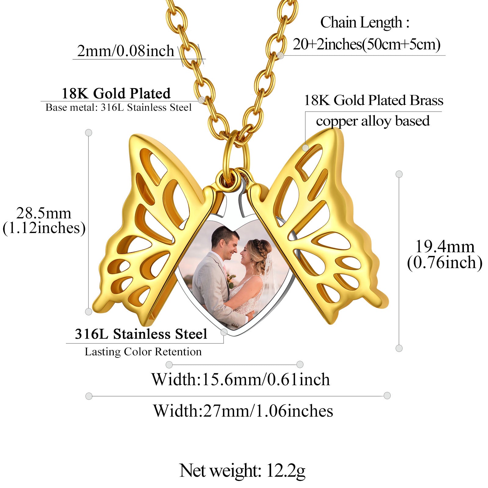 Custom4U Personalized Hollow Butterfly Photo Pendant Necklace Detail