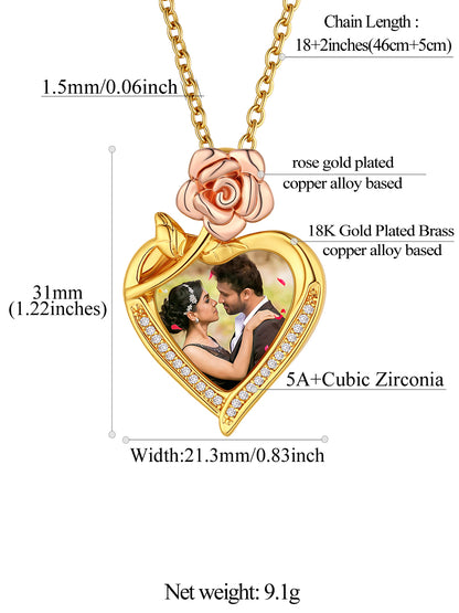 Custom4U Customized Rose Heart Photo Necklace-Dimension Figure