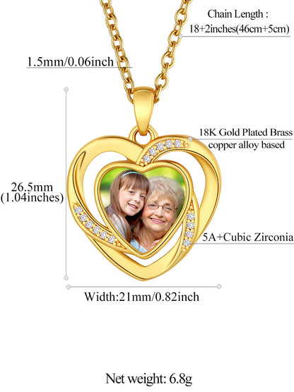 Custom4U Customized Bling CZ Heart Photo Necklace-Dimension Figure