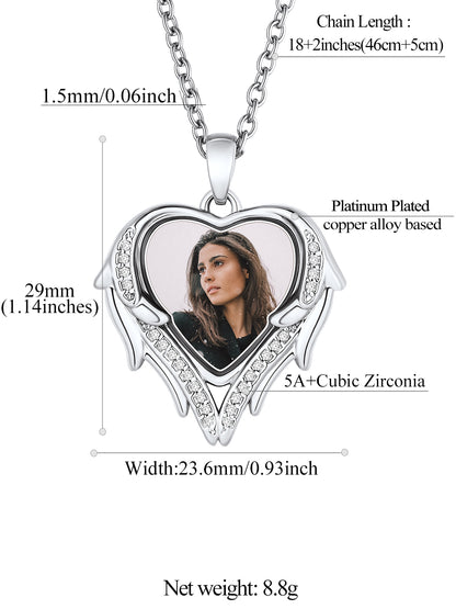 Custom4U Heart Wings Cubic Zirconia Photo Necklace-Dimension Figure