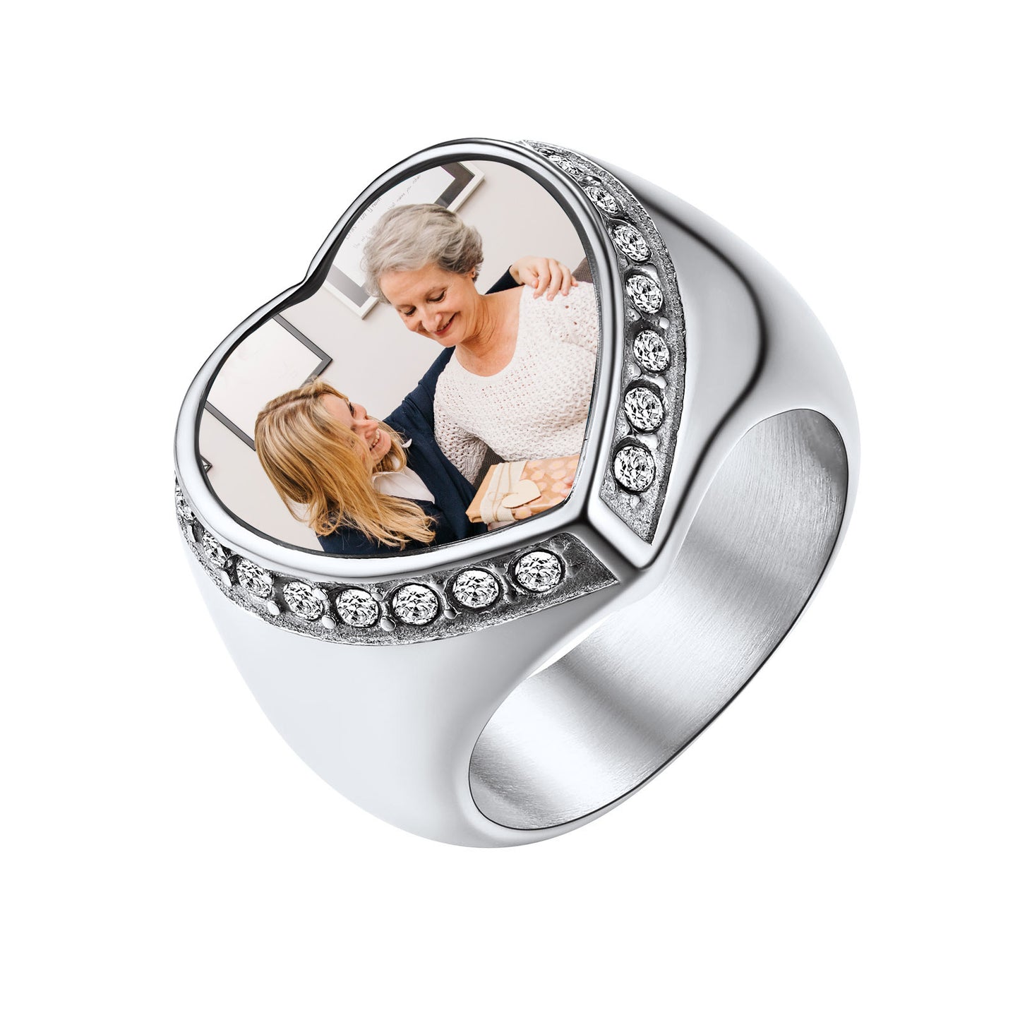 Custom4U Personalized Heart Shape Signet Photo Rings for Men Women