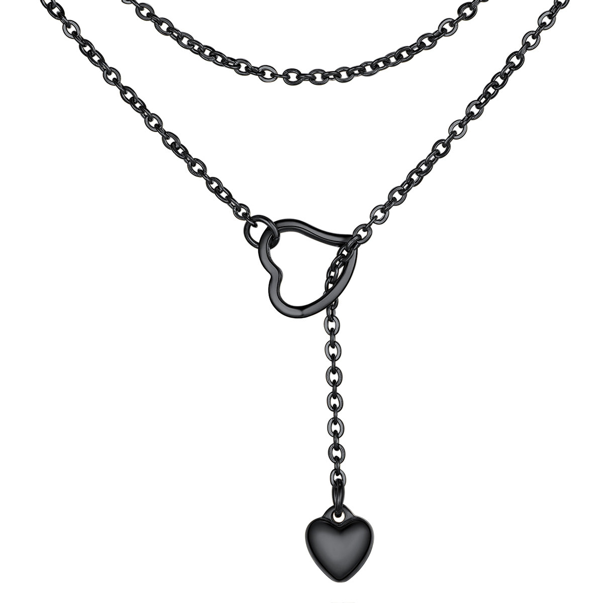 Black Plated Stainless Steel Heart Y necklace