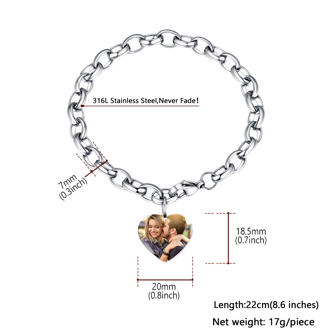 Custom4U Personalized Charm Cuff Picture Bracelet for Women Size 