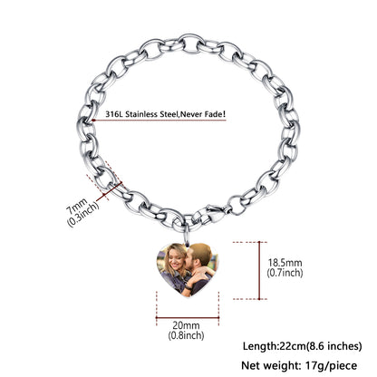 Custom4U Personalized Charm Cuff Picture Bracelet for Women Size 
