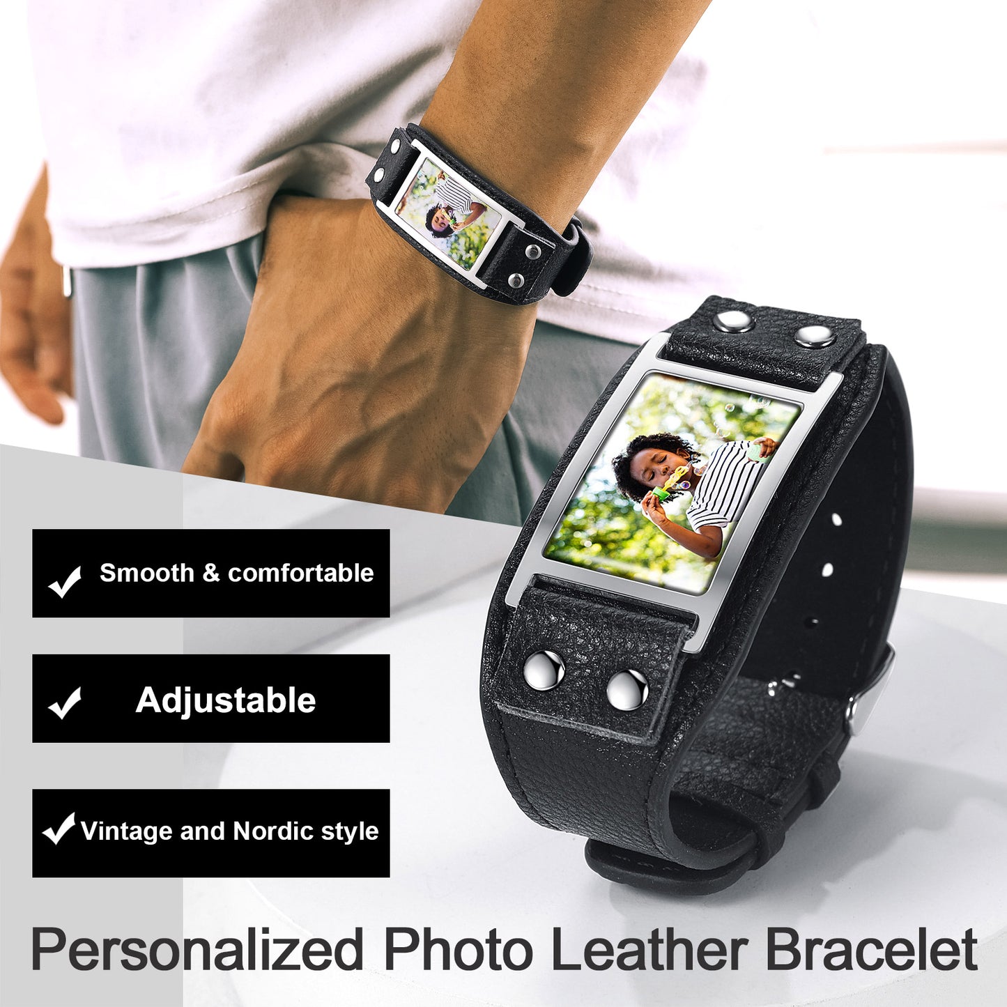 Custom4U Customized Leather Bracelet with Picture