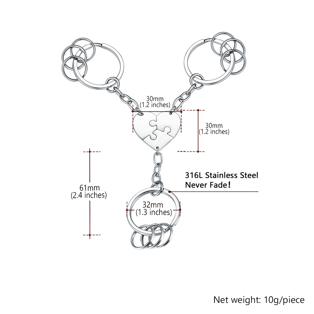 Custom4U Steel Engraved Heart Keychains-Dimension Figure