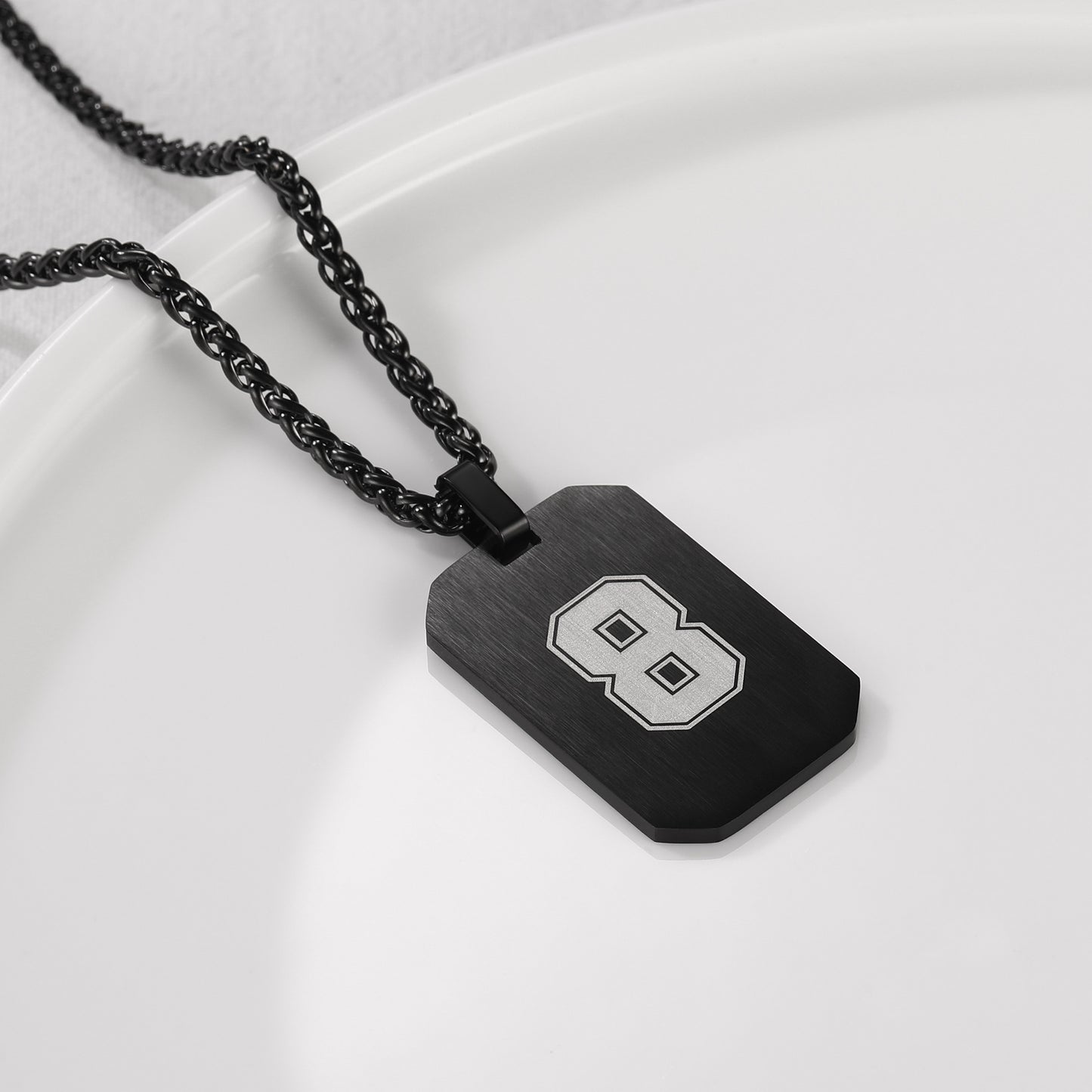 Custom4U Engraving Octagonal Dog Tag Necklace-Black Plated