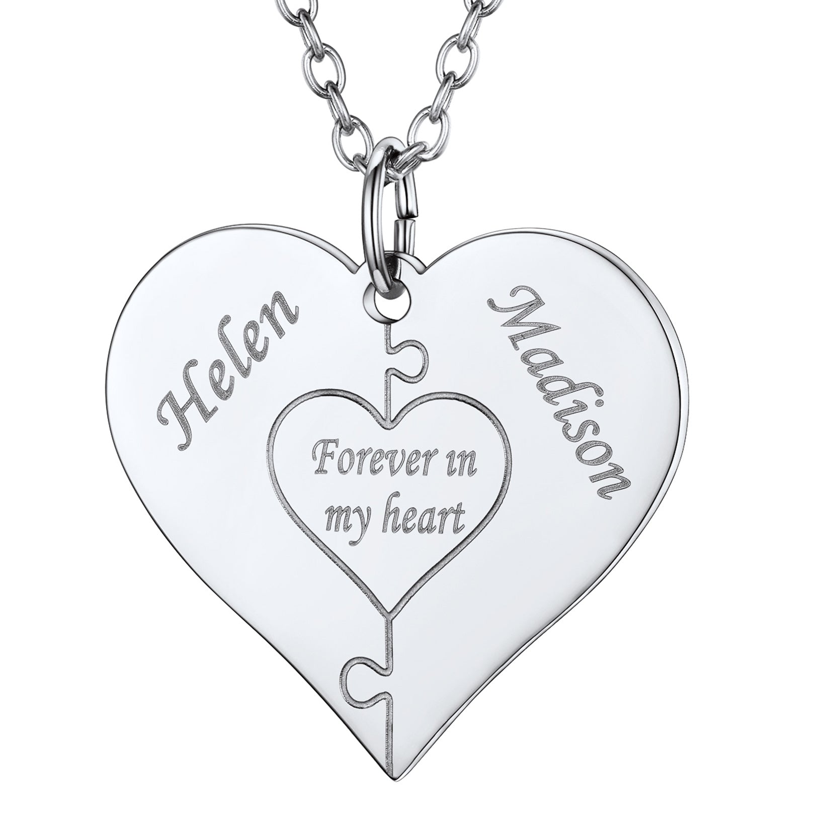 2 Names Silver Custom4U Personalised Name Heart Puzzle Necklace