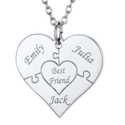 3 Names Silver Custom4U Personalised Name Heart Puzzle Necklace