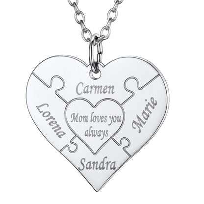 4 Names Silver Custom4U Personalised Name Heart Puzzle Necklace