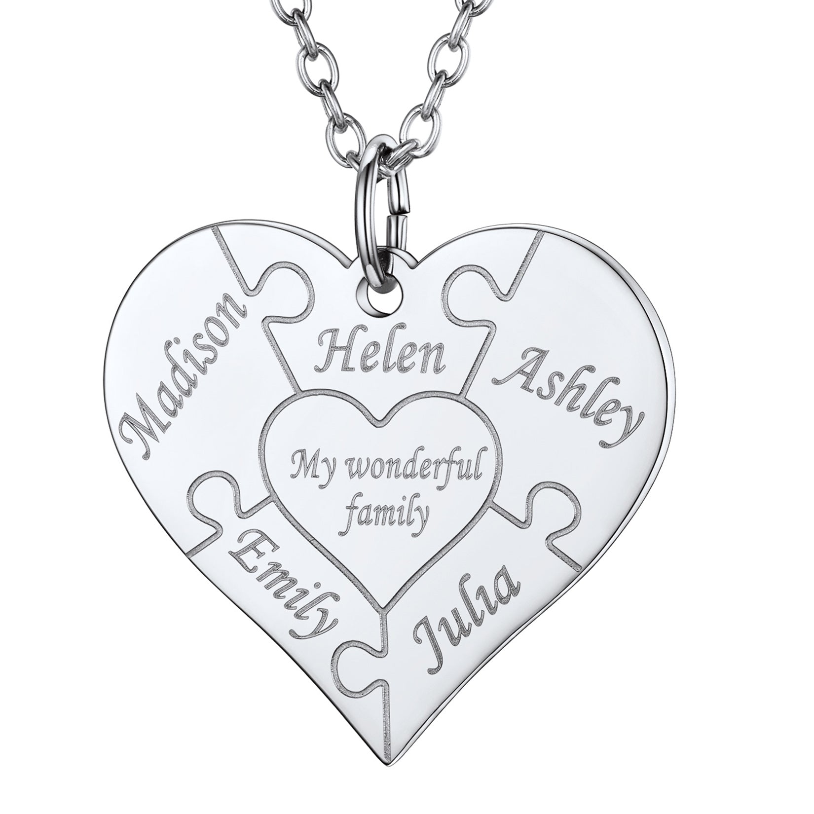 5 Names Silver Custom4U Personalised Name Heart Puzzle Necklace