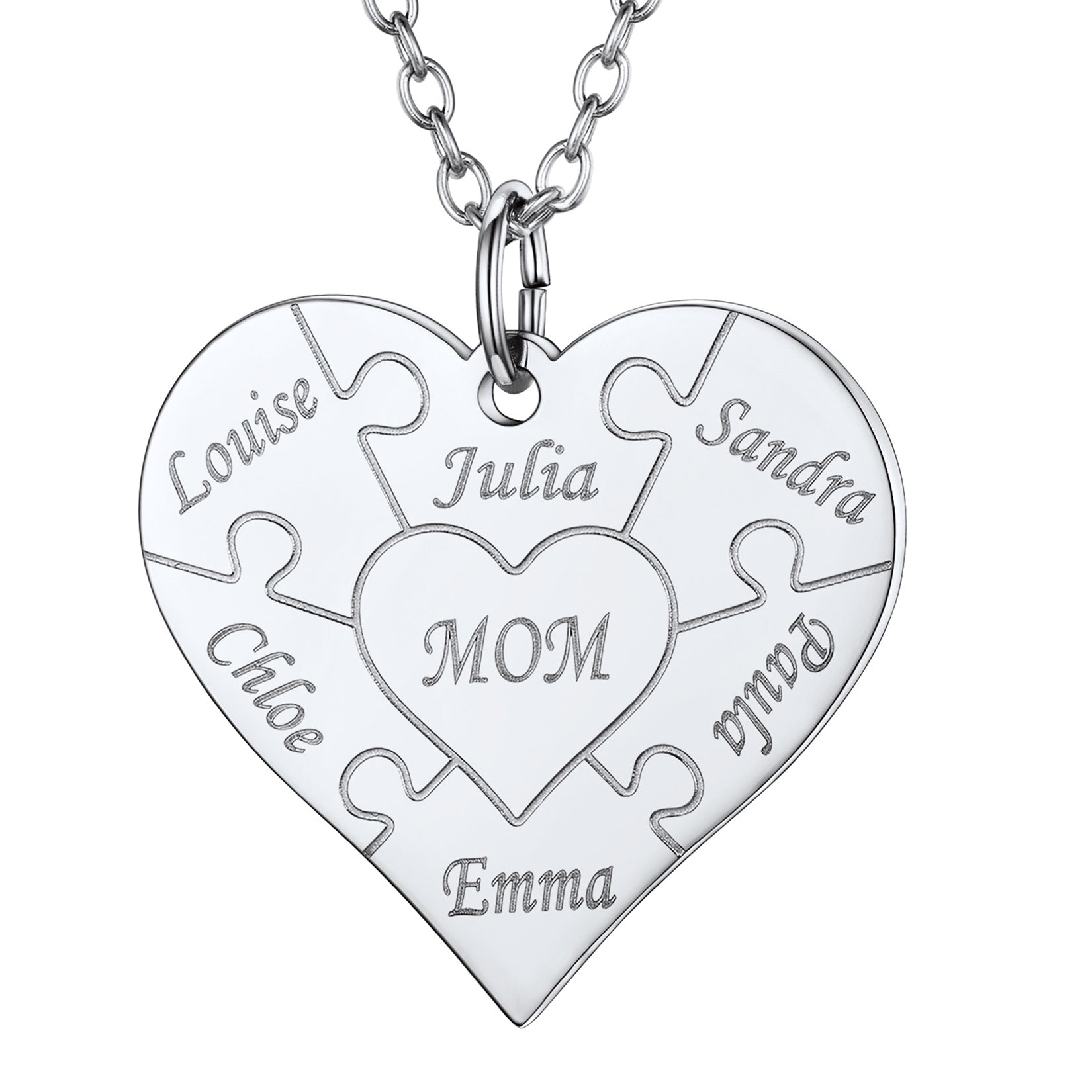 6 Names Silver Custom4U Personalised Name Heart Puzzle Necklace