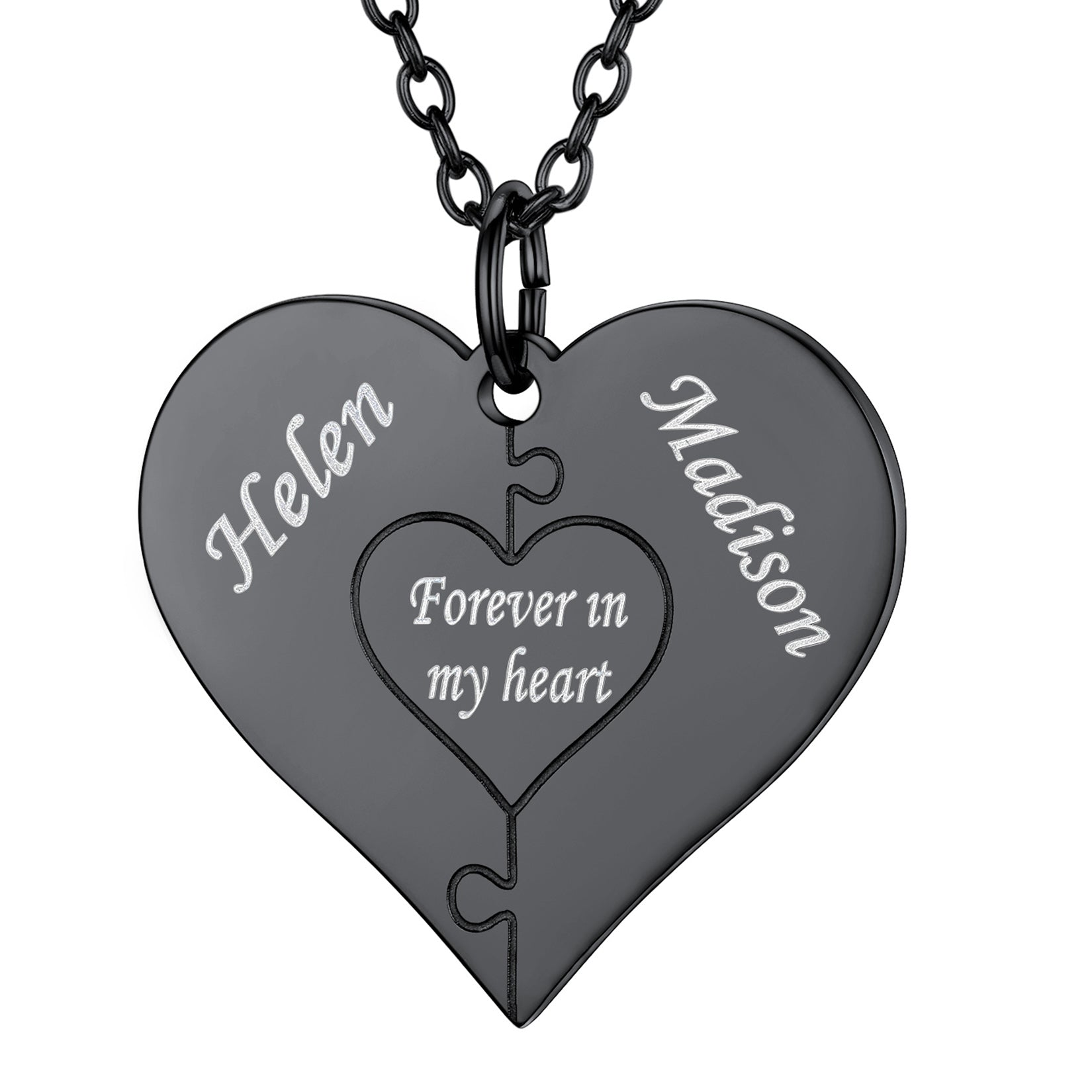 2 Names Black Custom4U Personalised Name Heart Puzzle Necklace