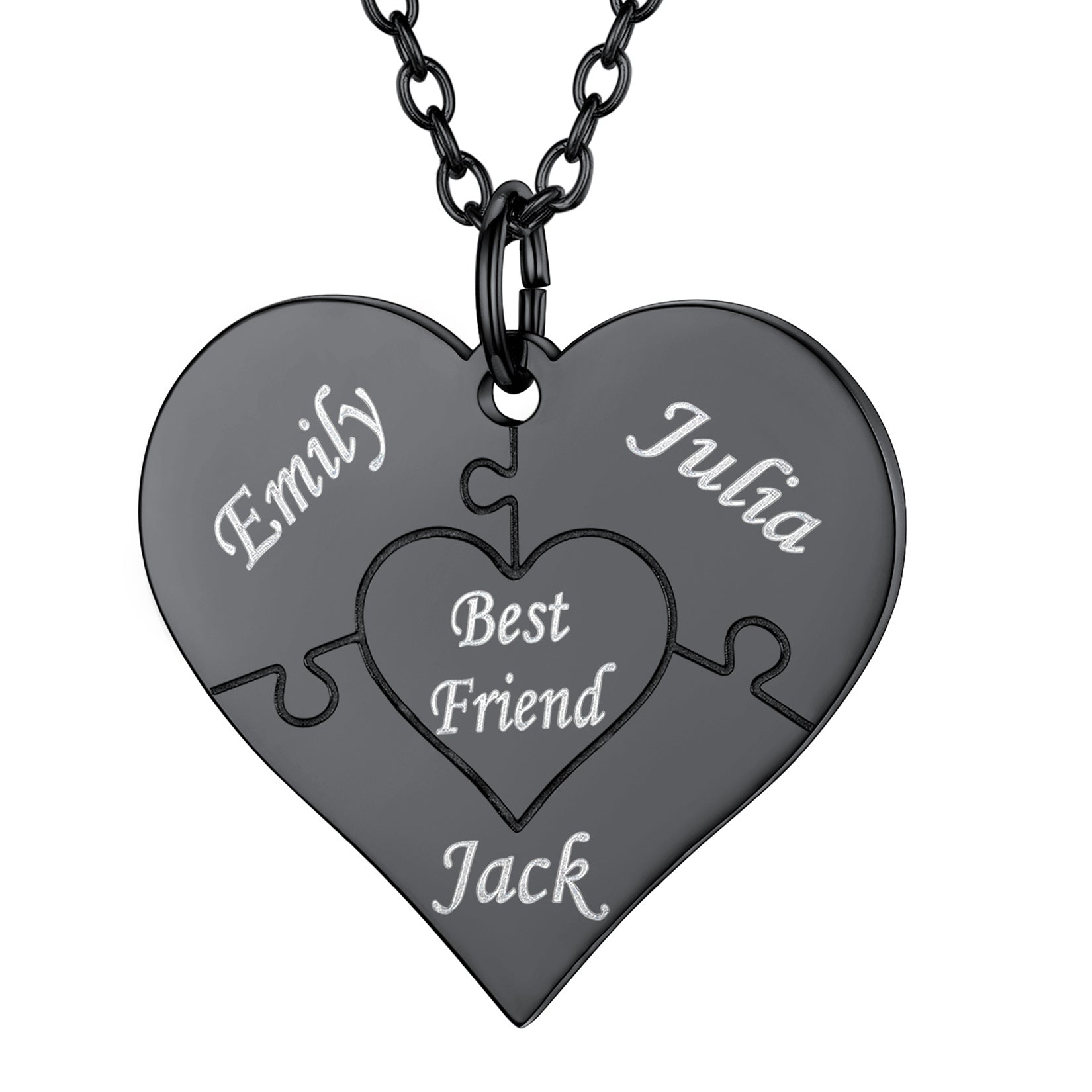 3 Names Black Custom4U Personalised Name Heart Puzzle Necklace