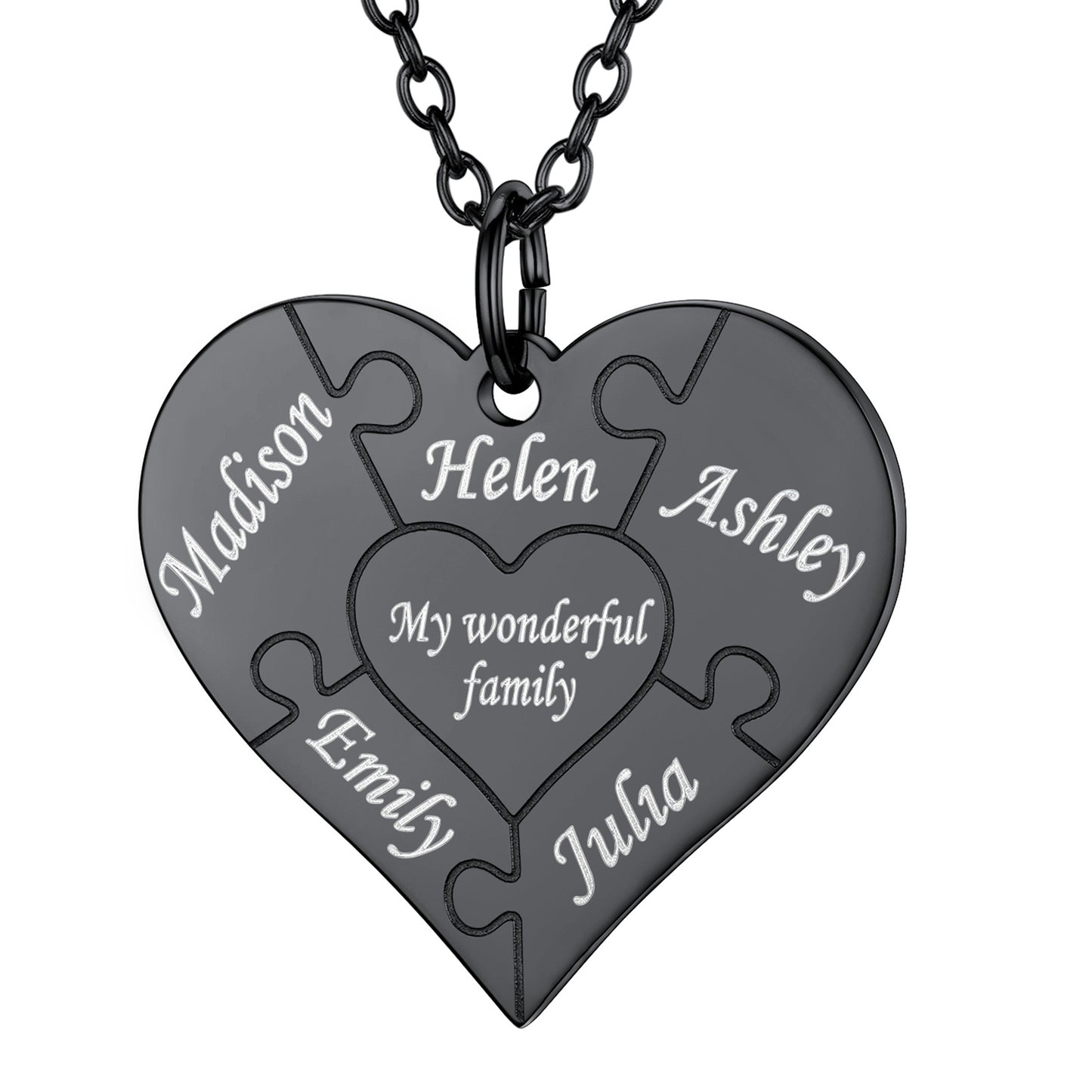 5 Names Black Custom4U Personalised Name Heart Puzzle Necklace