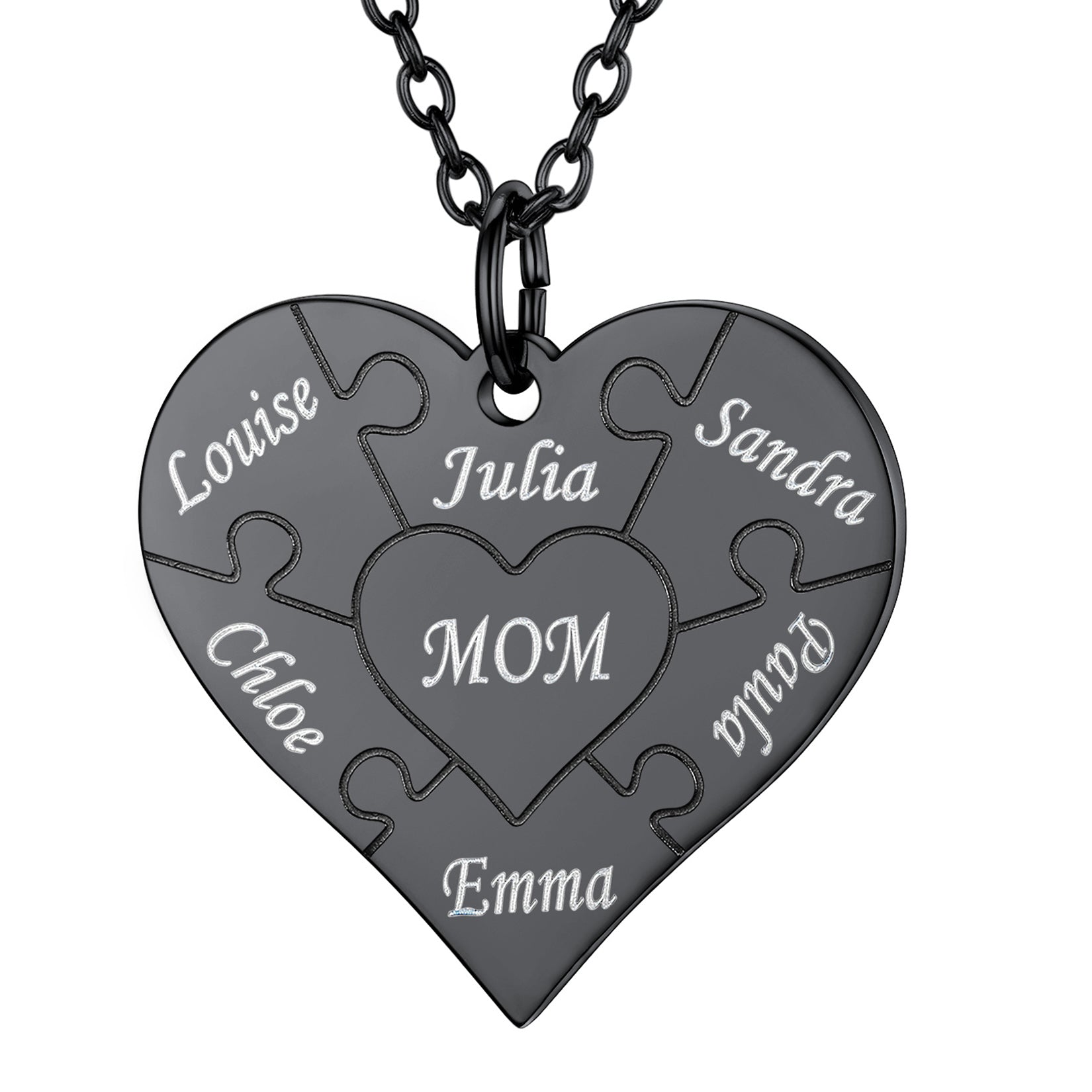 6 Names Black Custom4U Personalised Name Heart Puzzle Necklace
