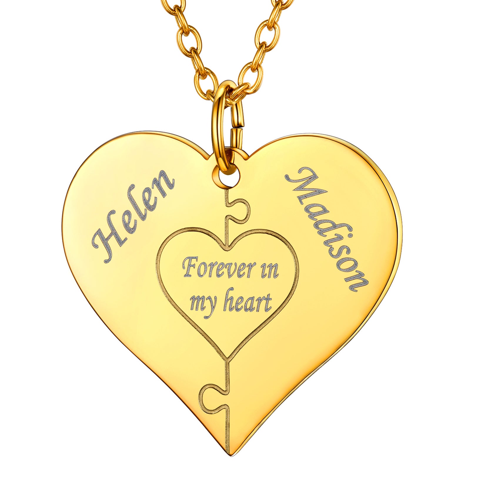 Custom4U Personalised 2 Names Gold   Heart Puzzle Necklace
