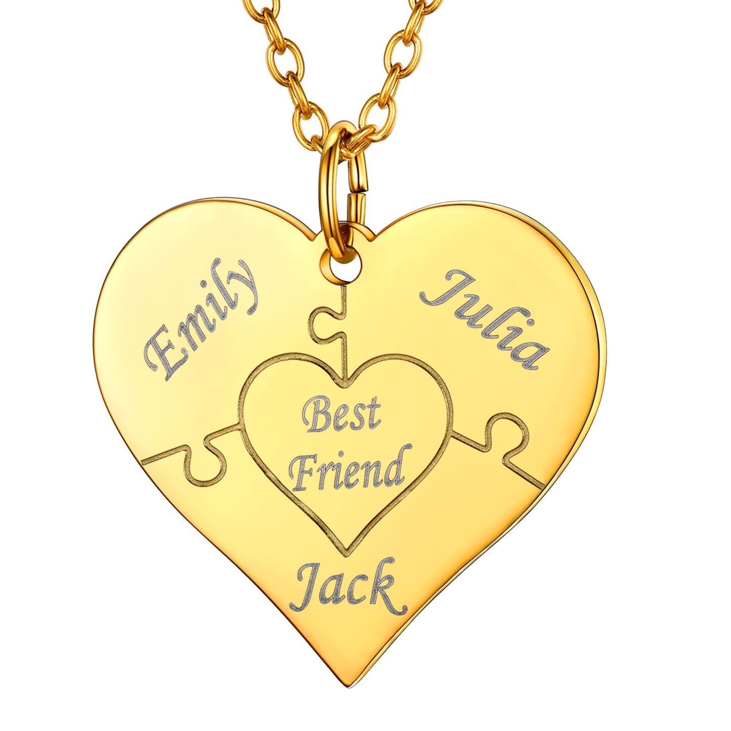 3 Names Gold Custom4U Personalised Name Heart Puzzle Necklace