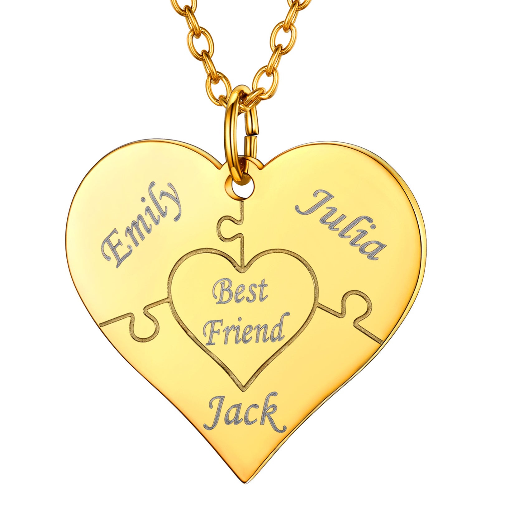 3 Names Gold Custom4U Personalised Name Heart Puzzle Necklace