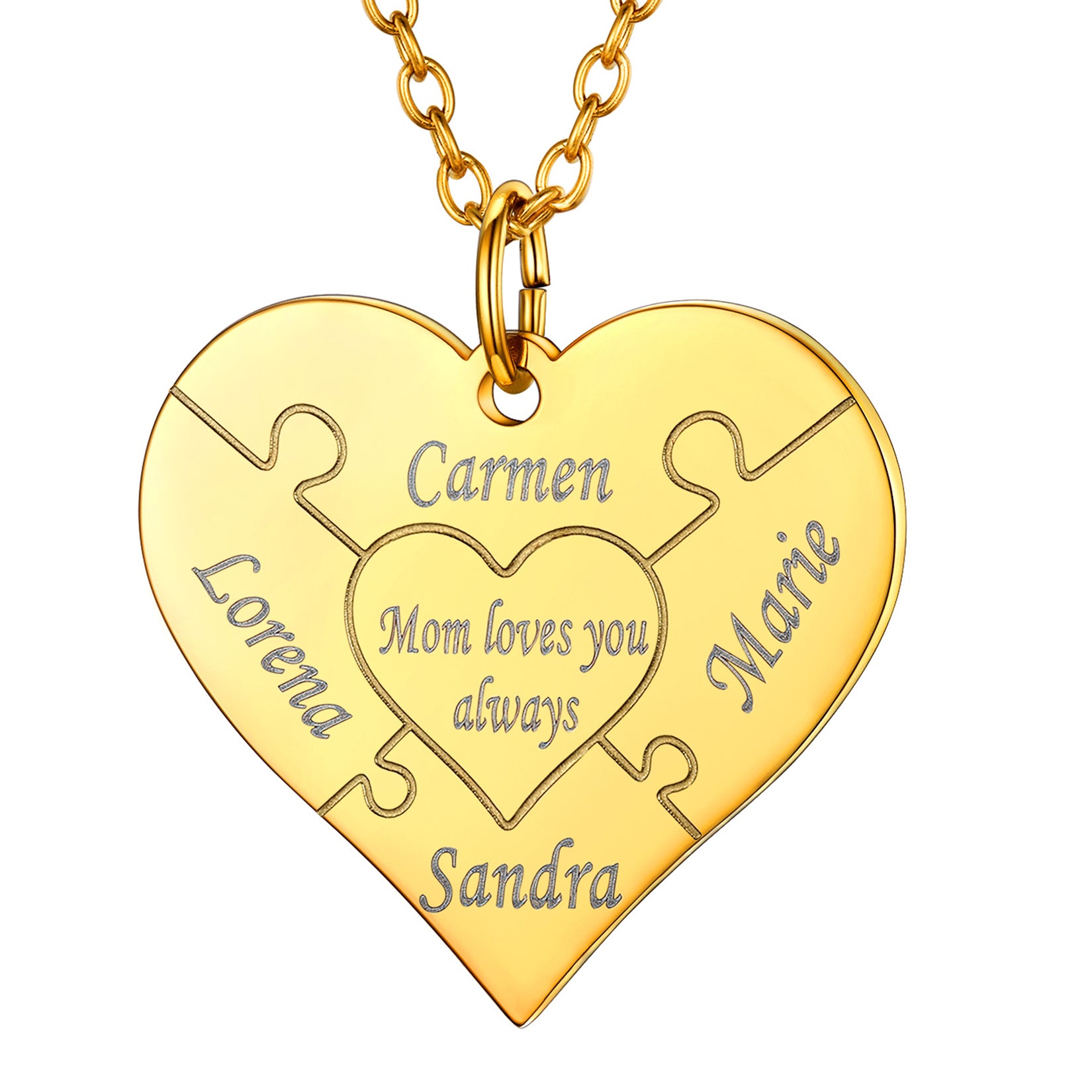 4 Names Gold Custom4U Personalised Name Heart Puzzle Necklace