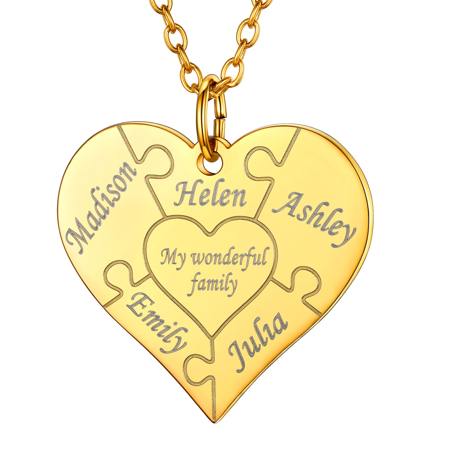 5 Names Gold Custom4U Personalised Name Heart Puzzle Necklace
