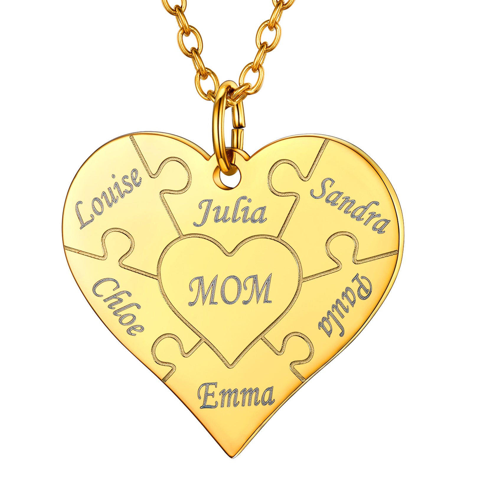 6 Names Gold Custom4U Personalised Name Heart Puzzle Necklace