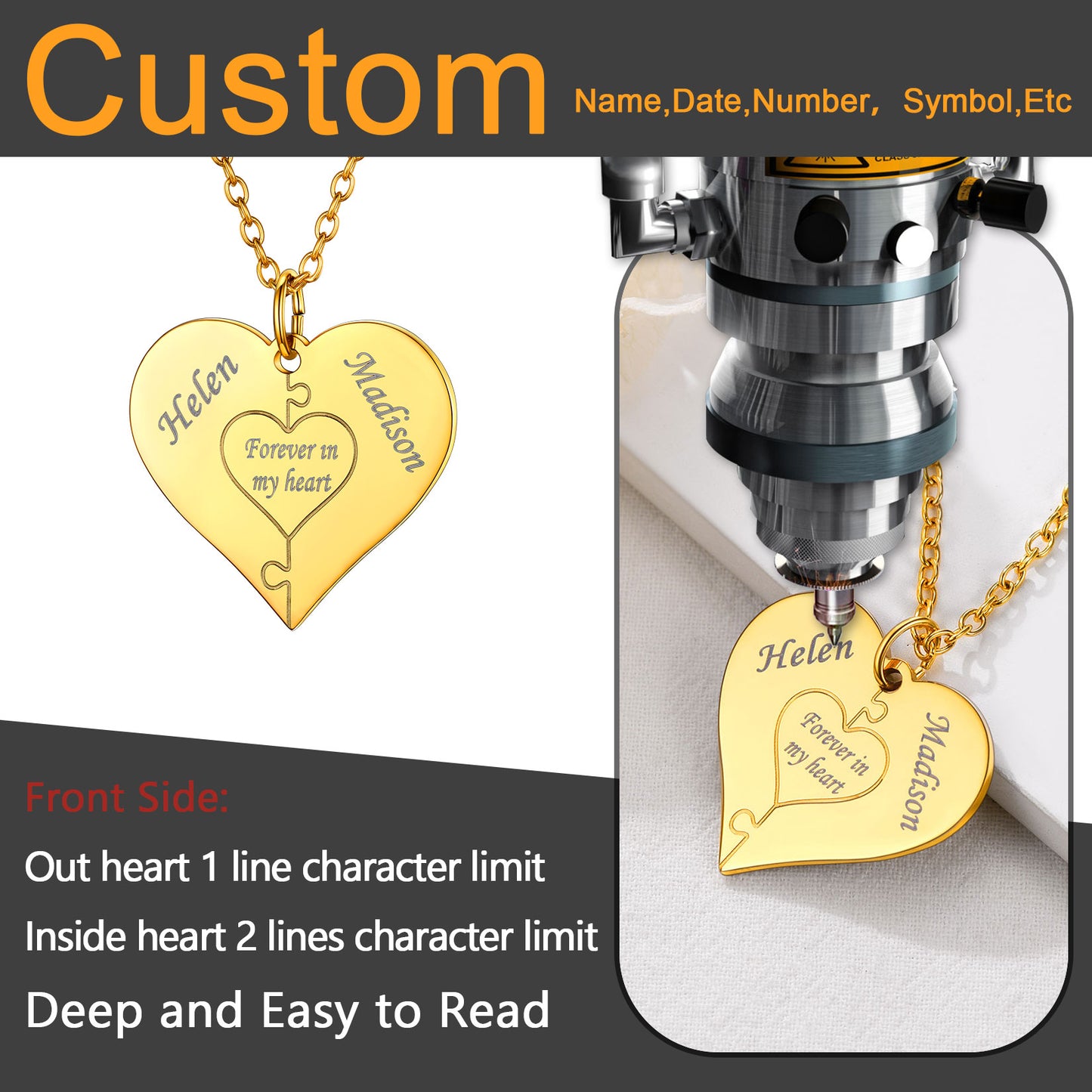 Custom4U Personalised Heart Puzzle Necklace