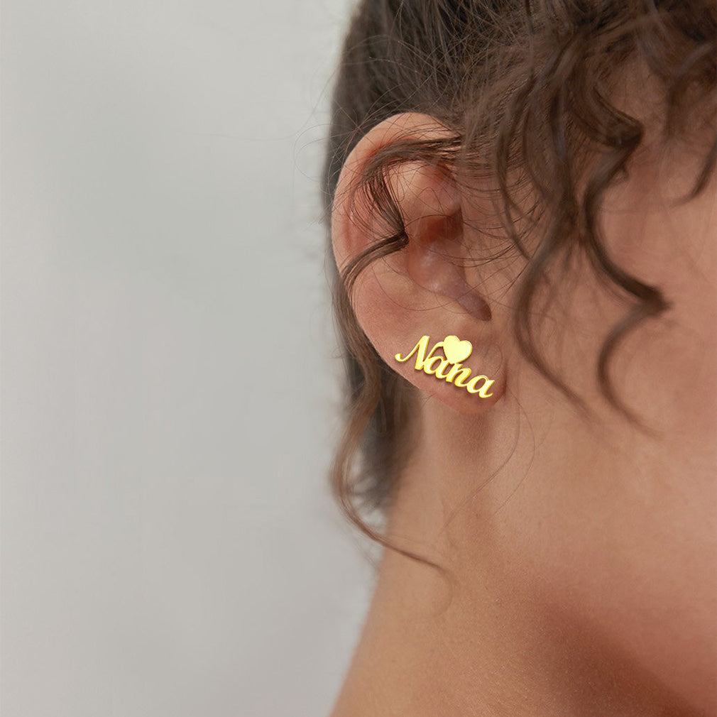 Custom4U Personalized Heart Name Stud Earrings