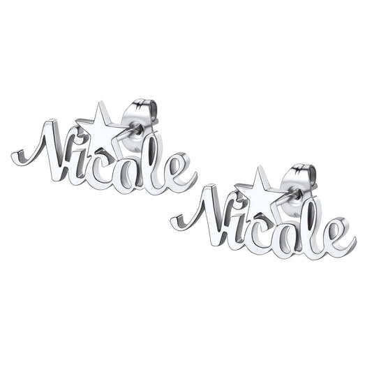 Custom4U Personalized Star  Name Stud Earrings-Steel