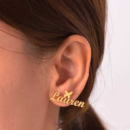 Custom4U Personalized Butterfly Name Stud Earrings