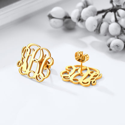 Custom4U Gold Color Monogram Name Earrings