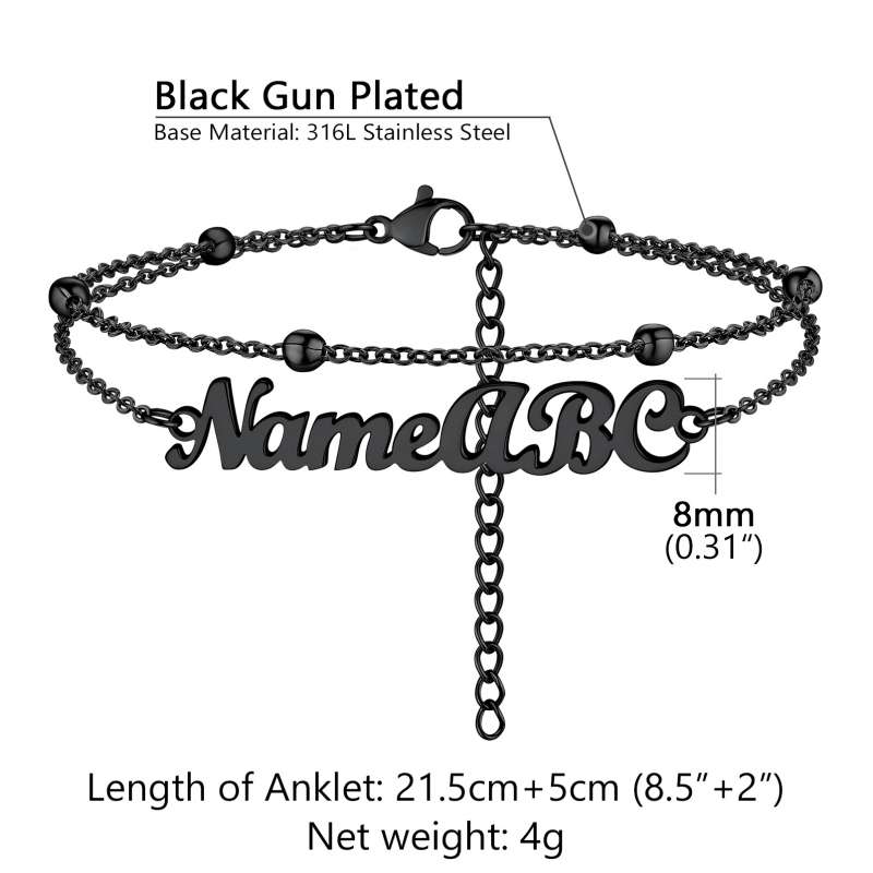 Custom4U Customized Name Layered Chain Anklets- Dimension figure