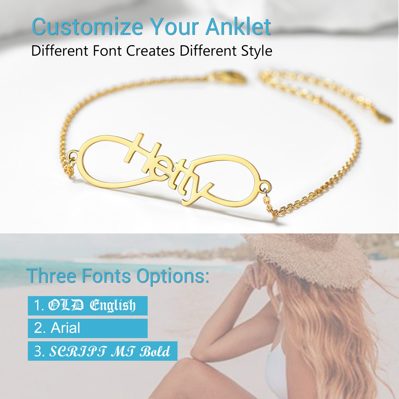 Custom4U Custom Infinity Name Anklets Bracelet in Sterling Silver