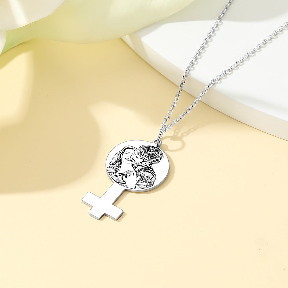Custom4U Female Symbol Engravable Photo Necklace