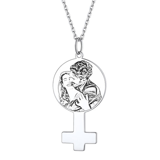 Custom4U Female Symbol Engravable Photo Necklace