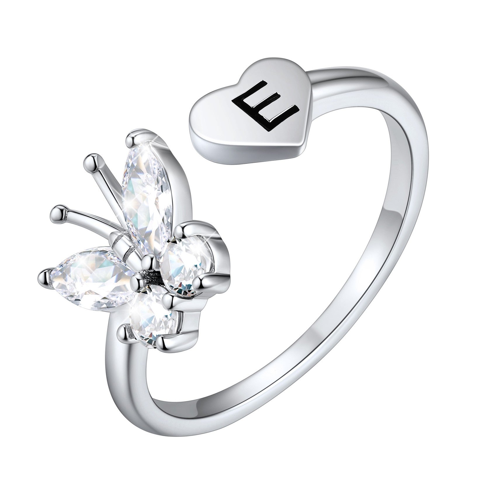 Custom4U Personalized Butterfly Initial Ring for Women e