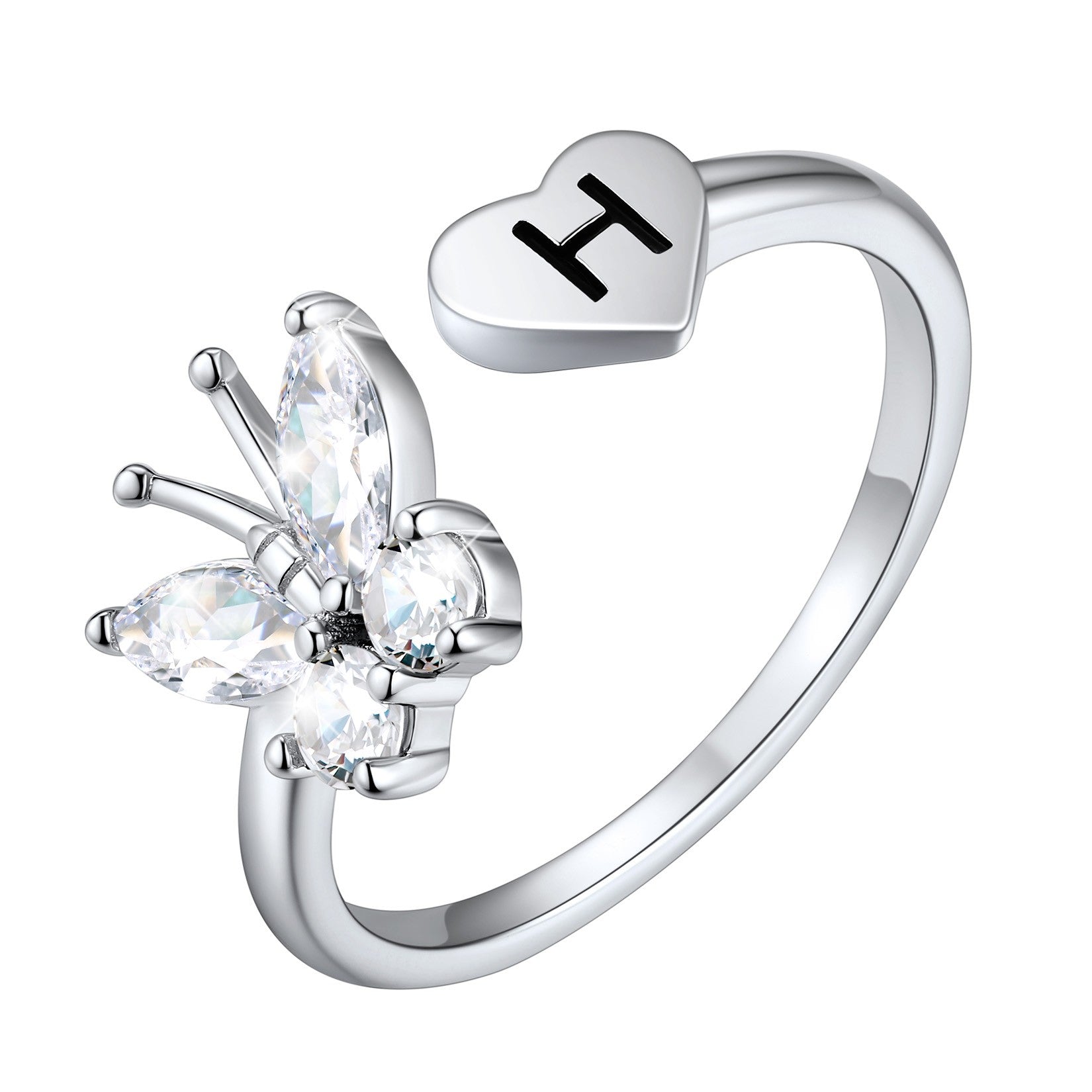 Custom4U Personalized Butterfly Initial Ring for Women h