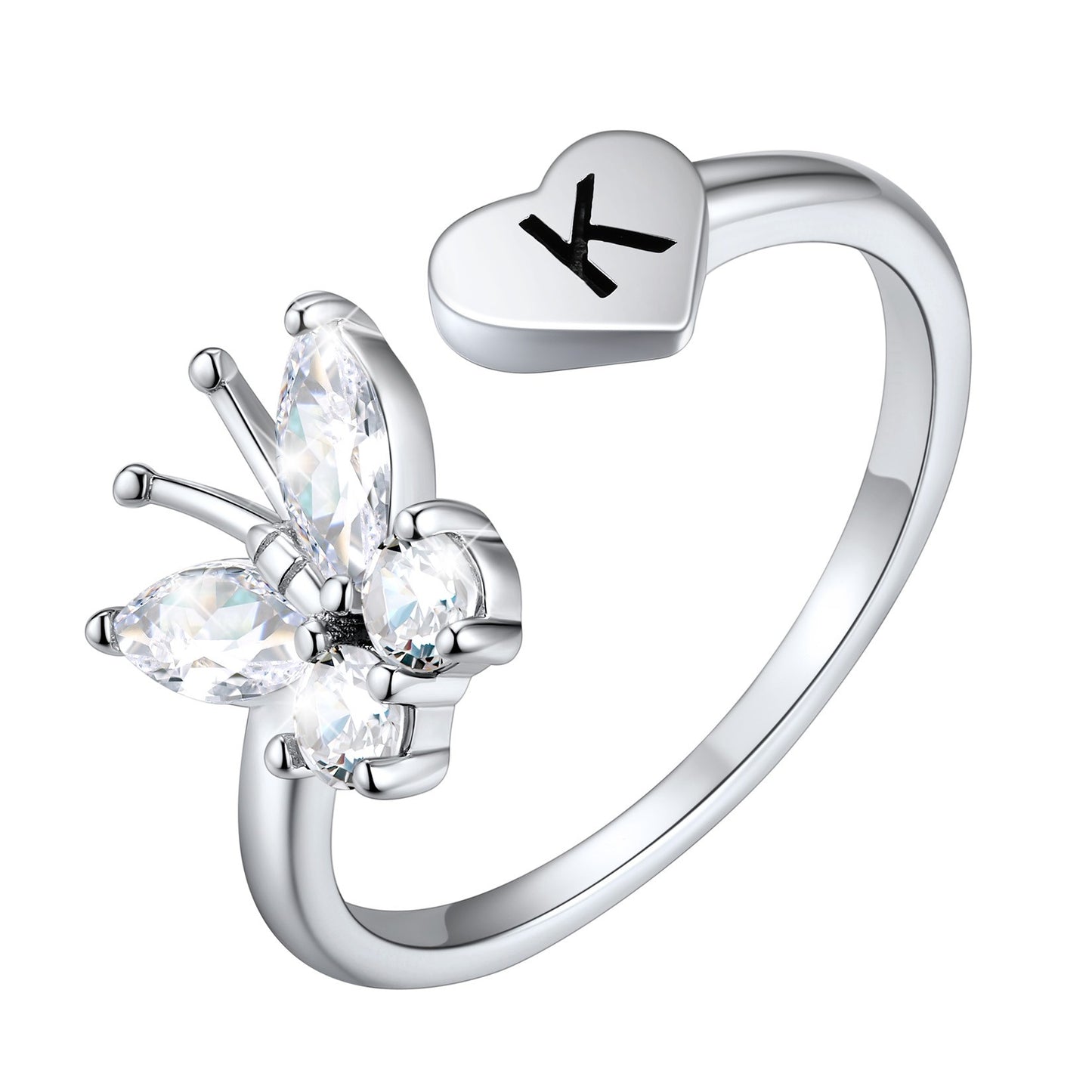 Custom4U Personalized Butterfly Initial Ring for Women k