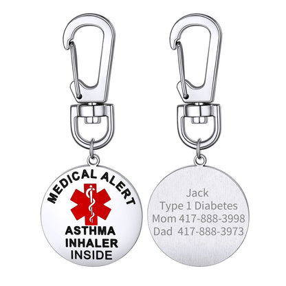 Custom4U Steel "ASTHMA INHALER INSIDE"Medical Alert Bag Tag