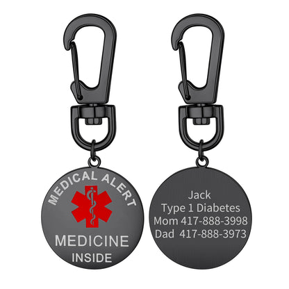 Custom4U Black Plated  "MEDICINE INSIDE"Medical Alert Bag Tag